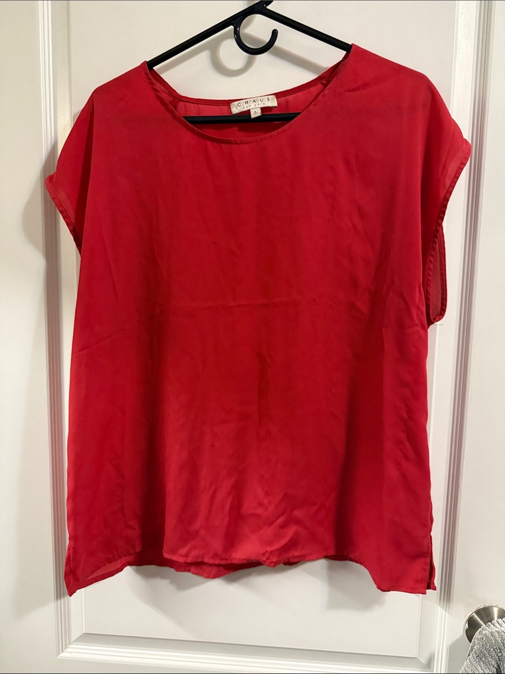 Chaus Bright Red Cap-Sleeve Blouse